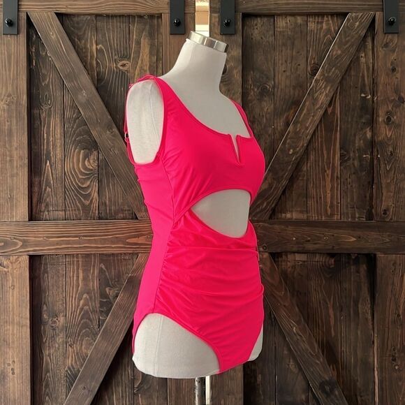 Eomenie Hot Pink Tummy Control One Piece Swimsuit Cutout High Waisted Slimming - Picture 5 of 14